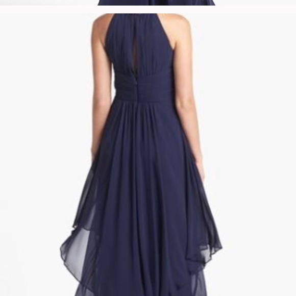 Eliza J Tiered Chiffon Gown Navy- worm once - Picture 4 of 6